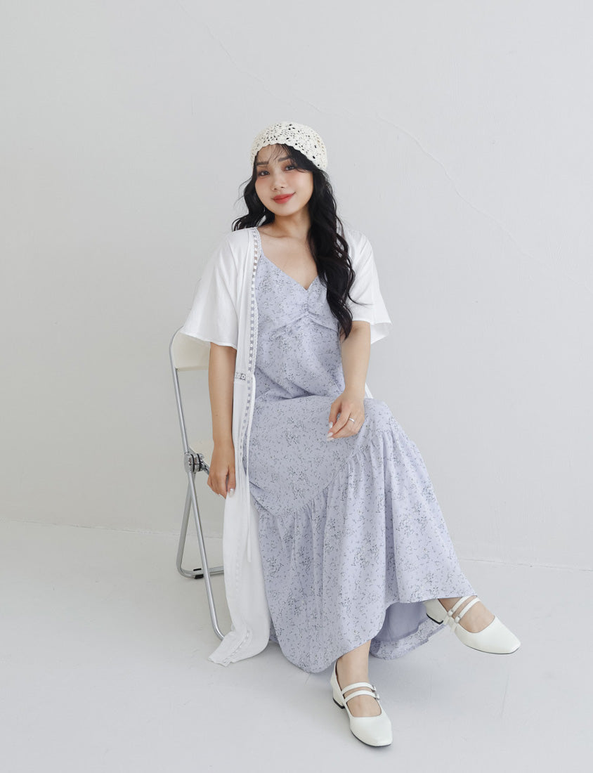 Ruched Floral Flared Hem Plus Size Cami Strap Dress