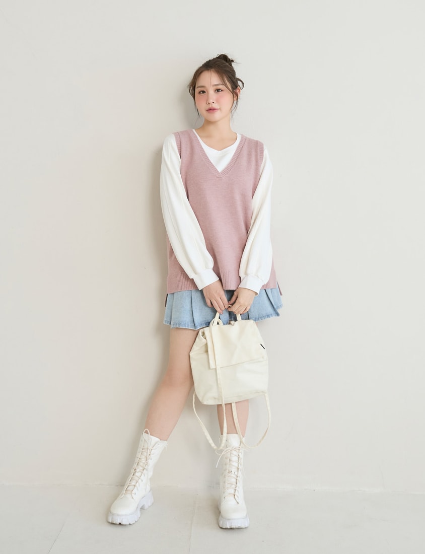 Versatile Multicolor V-Neck Mid-Length Plus Size Knit Vest