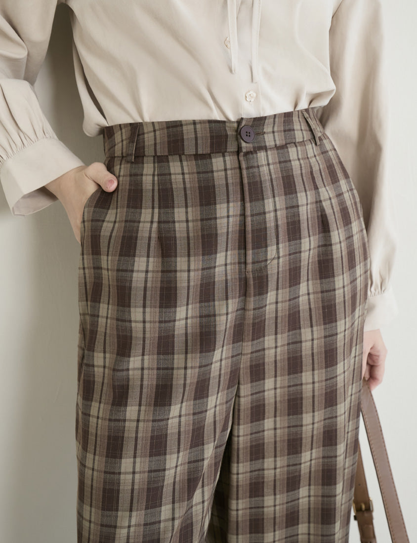 Cozy Plaid Back Elastic Waist Plus Size Tailored Pants