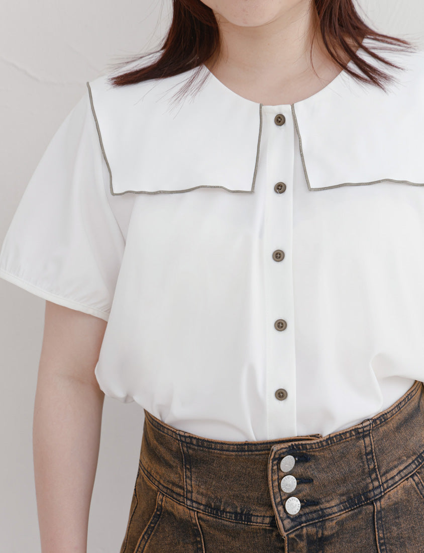Sweet Contrast Lapel Collar Plus Size Shirt
