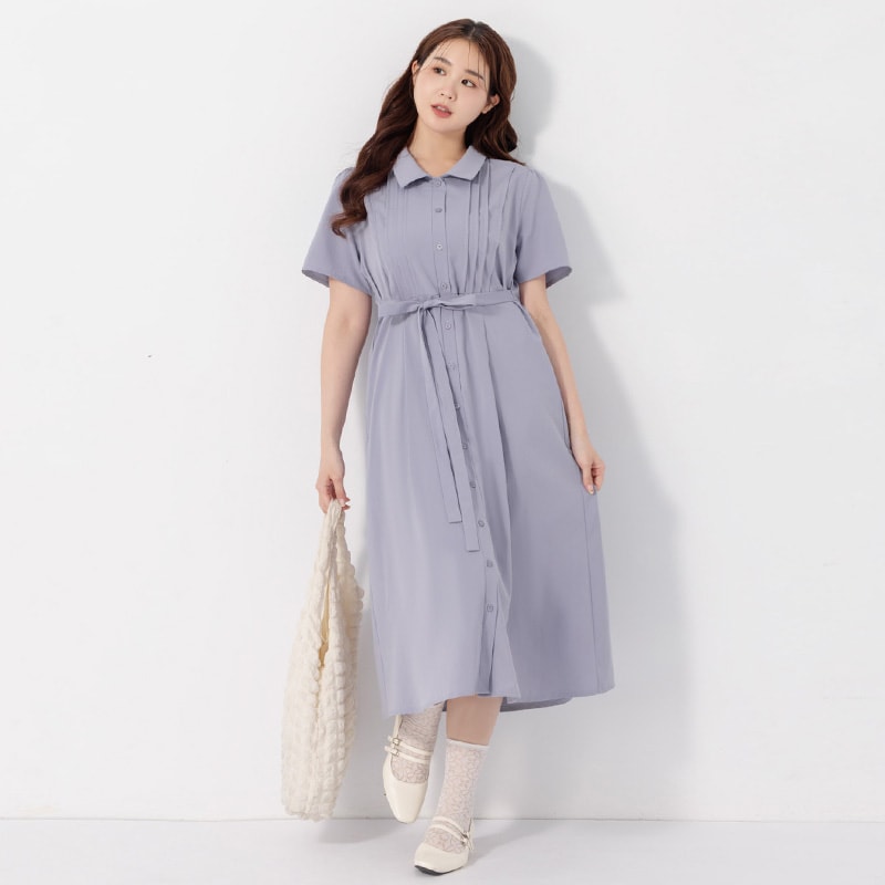 Pleated Textured Button-Down Elastic Back Plus Size Maxi Dress