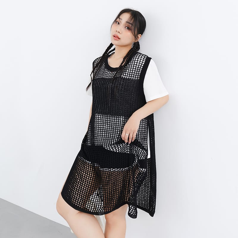 Japanese Style Side Slit Long Knit Plus Size Vest