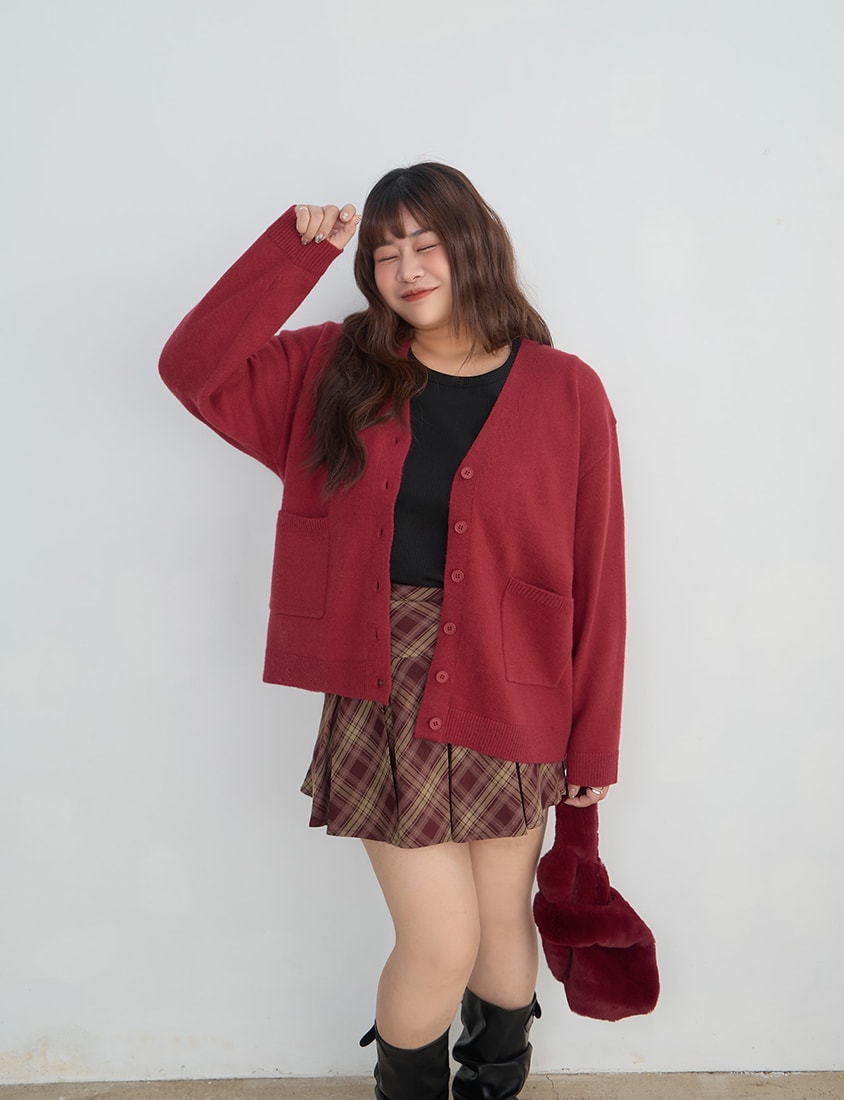 Classic V-Neck Multicolor Longline Plus Size Knit Cardigan