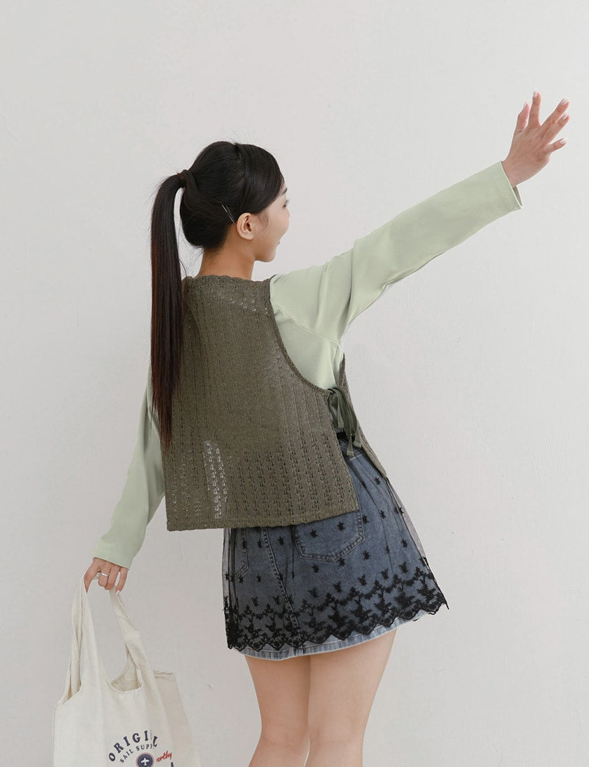 Layered Essential Crochet Tie Plus Size Vest