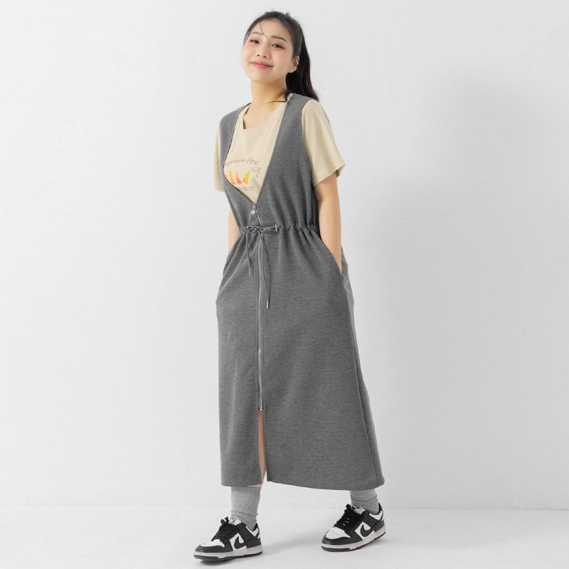 Ultra-Light Space Cotton Zip Front Plus Size Maxi Dress