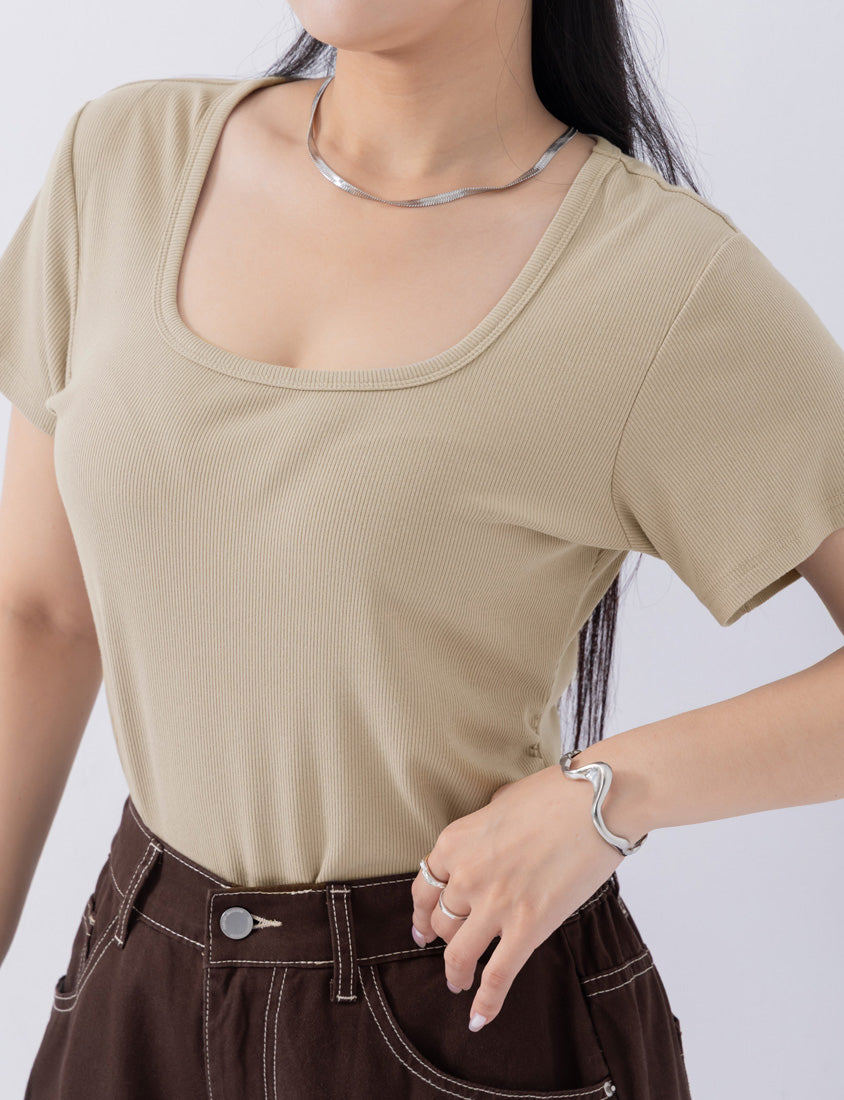 MUA! Ribbed Square Neck Side-Ruched Plus Size Top