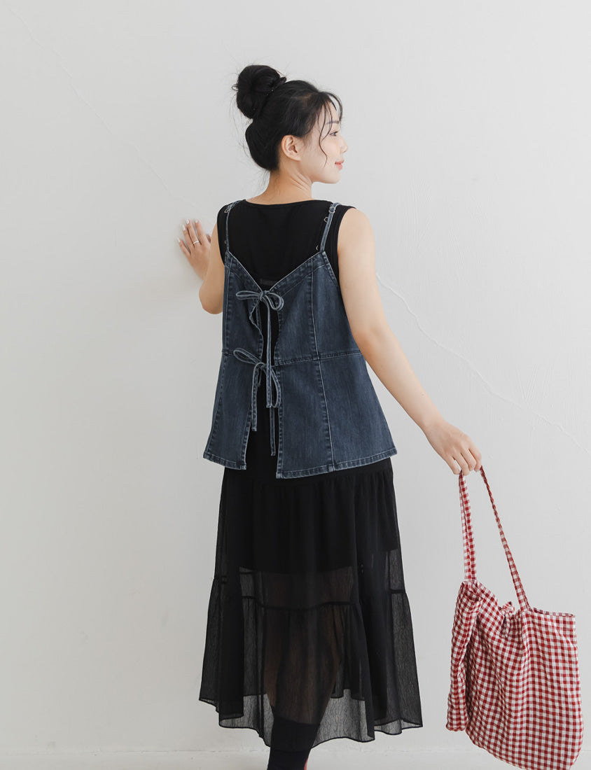 Reversible Silky Denim Plus Size Vest