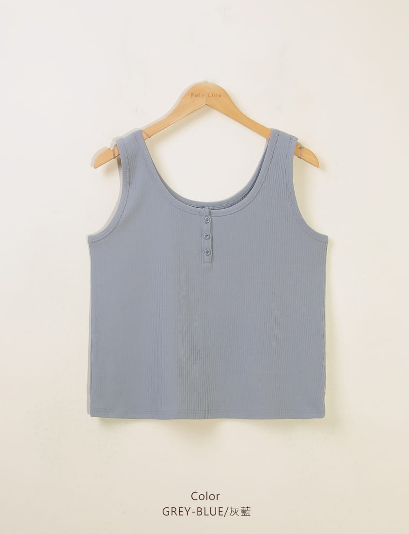 Basic U-Neck Ribbed Button Plus Size Tank Top