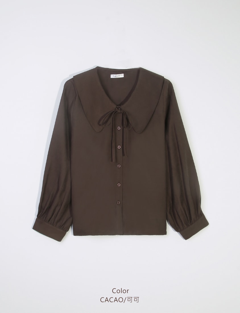 Sweet Multicolor Collar Tie Puff Sleeve Plus Size Shirt
