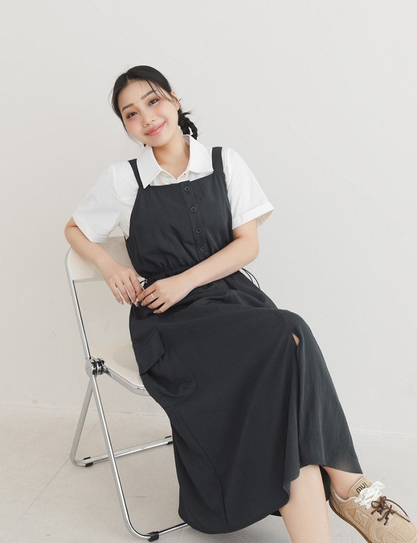 Chic Cargo Pocket Plus Size Overall Dress