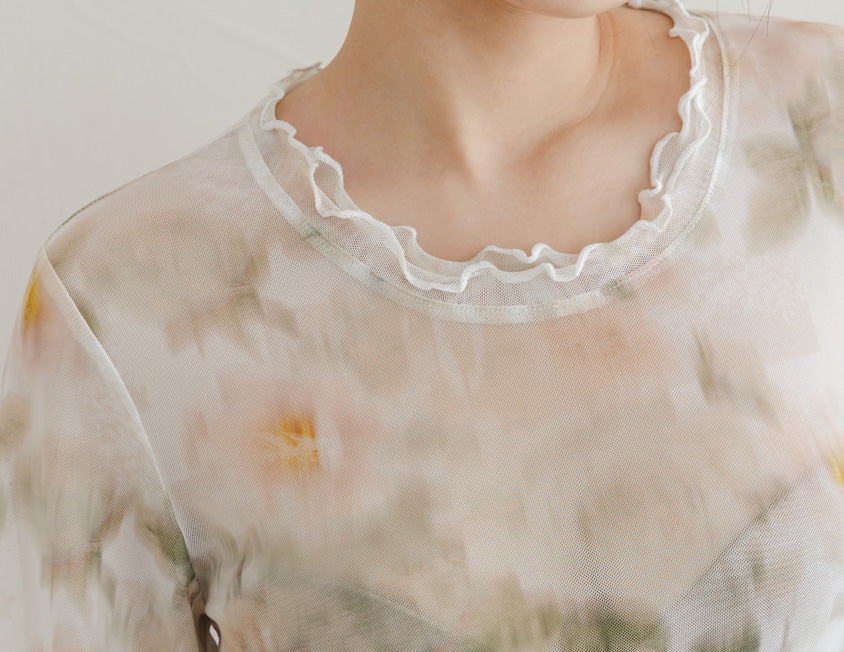 Double Layered Ruffle Sheer Stretch Plus Size Top