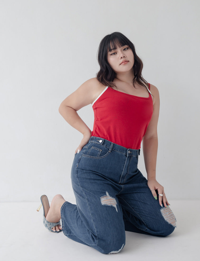 MUA! Distressed Denim Elastic Back Plus Size Wide Leg Jeans