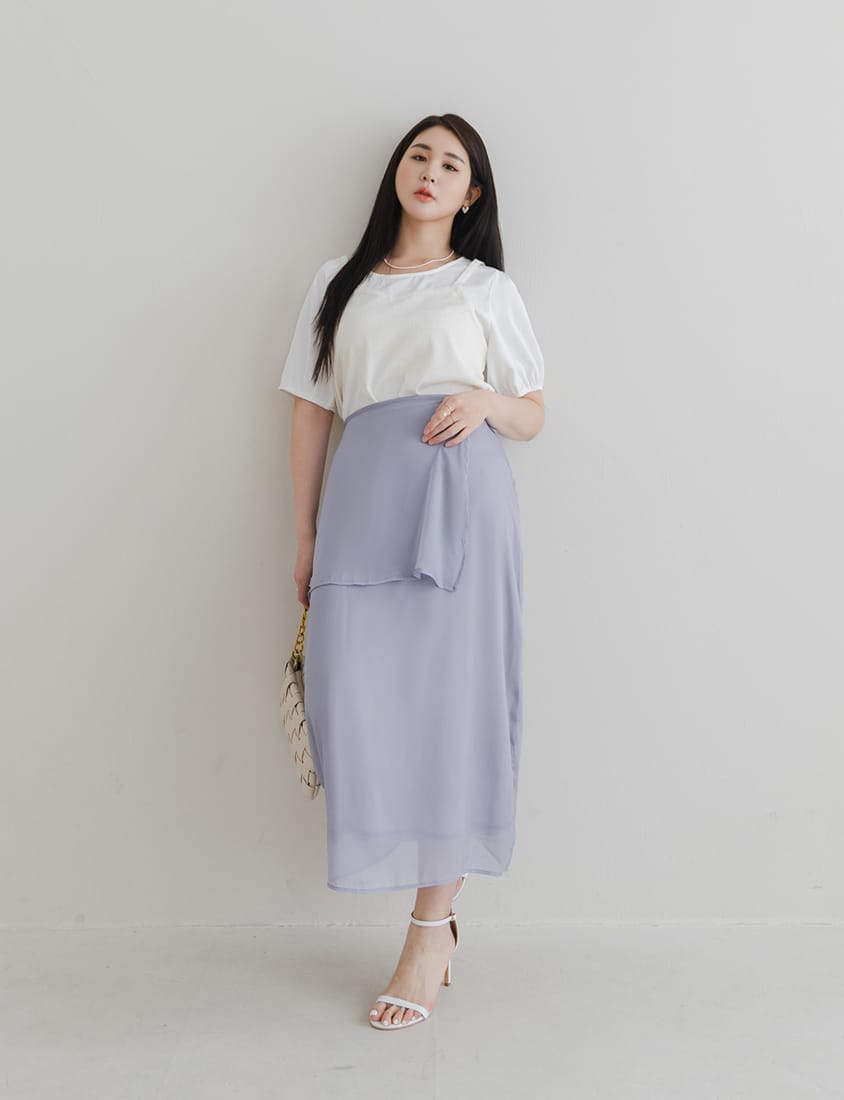 MISS. Faux Two-Piece Textured Puff Sleeve Top