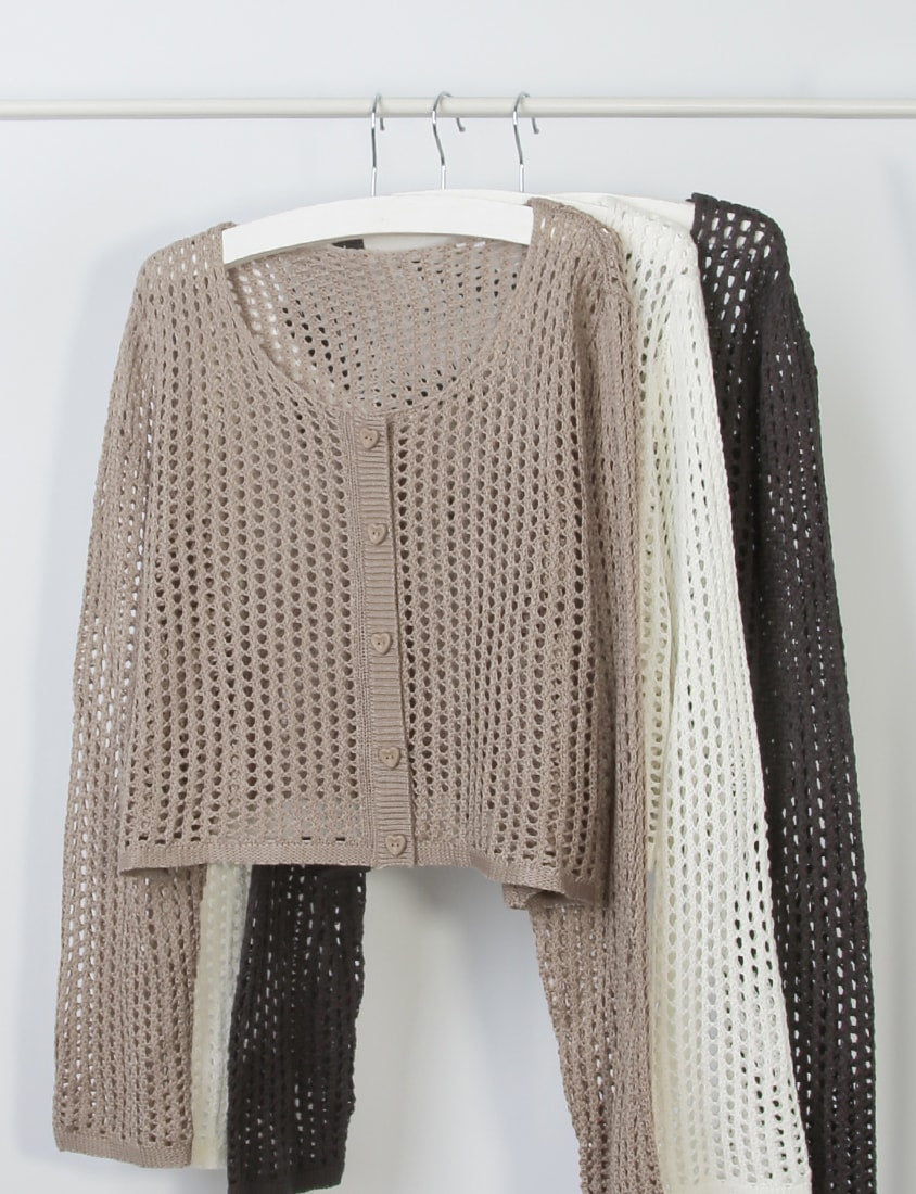 Knit Eyelet Hollow Faux Button Plus Size Top