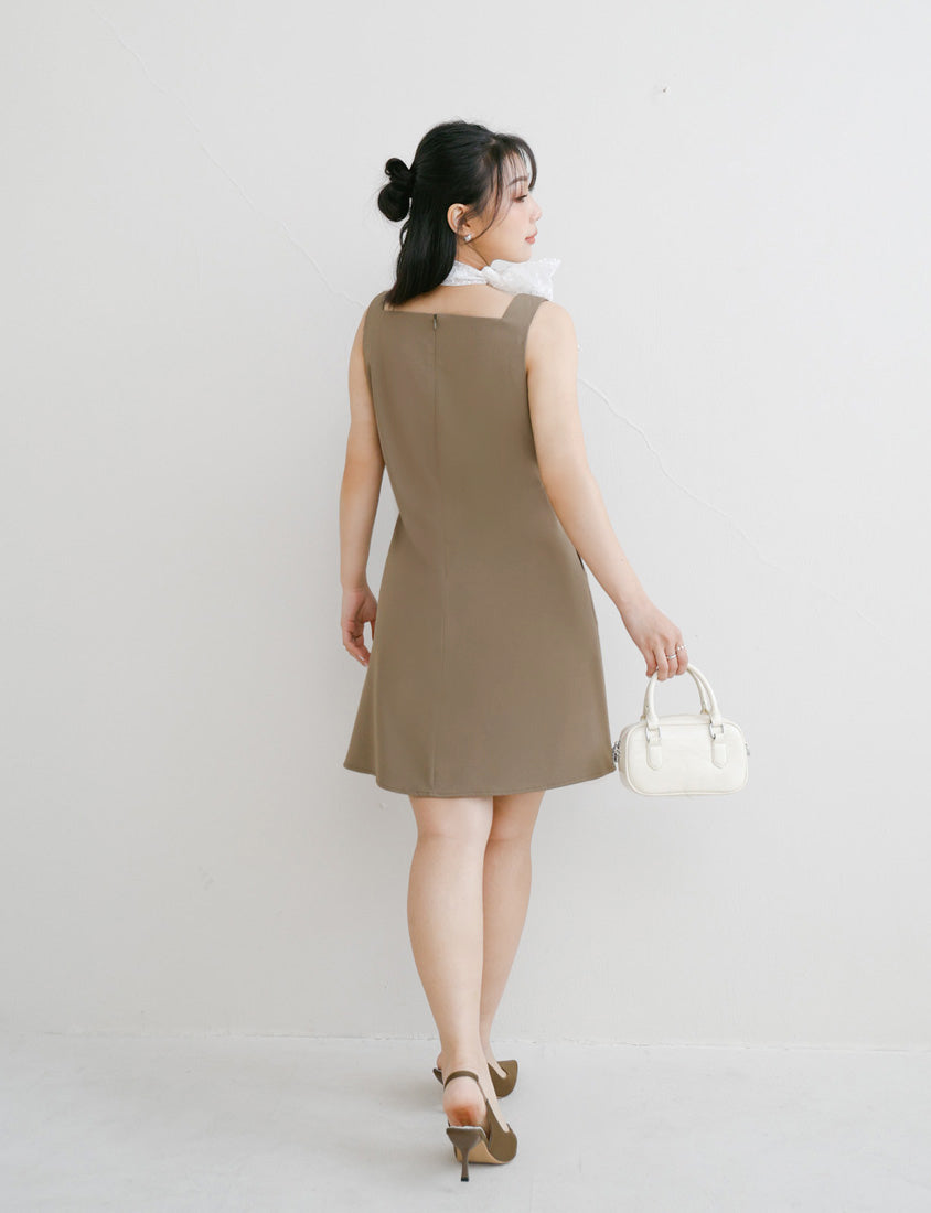 MISS. Structured Lightweight Square Neck Tailored Plus Size Mini Dress