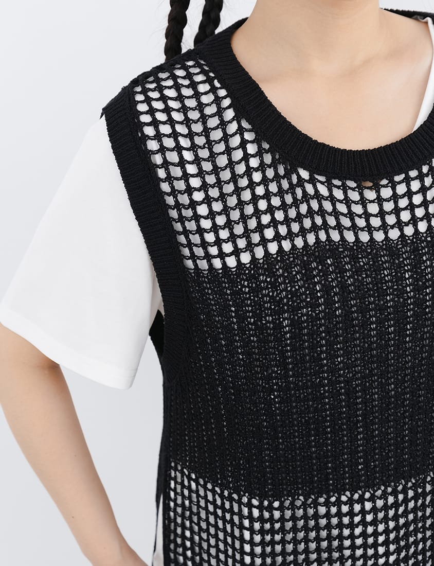 Japanese Style Side Slit Long Knit Plus Size Vest