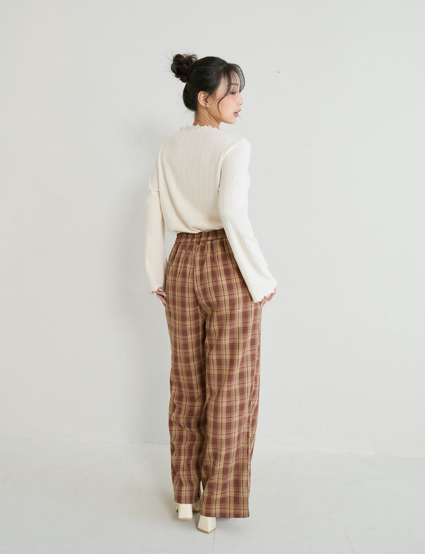 Contrast Lettuce-Edge Jacquard Plus Size Long Sleeve Top