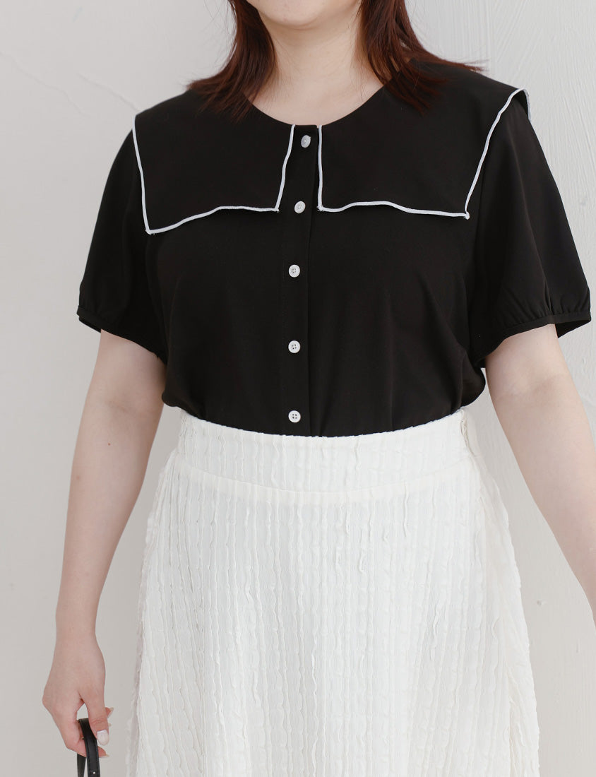 Sweet Contrast Lapel Collar Plus Size Shirt