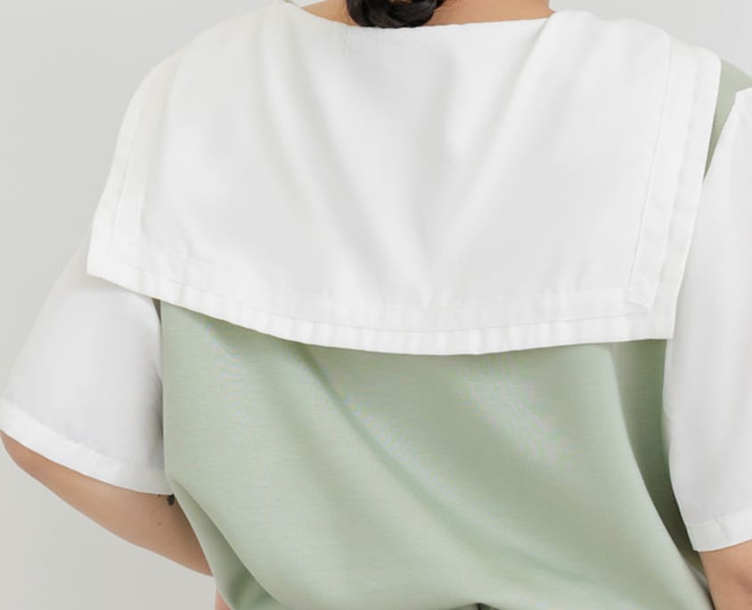 Space Cotton Sailor Collar Faux Two-Piece Plus Size Top