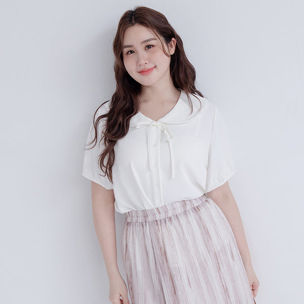 Sweet Front-Tie Oversized Plus Size Collar Blouse