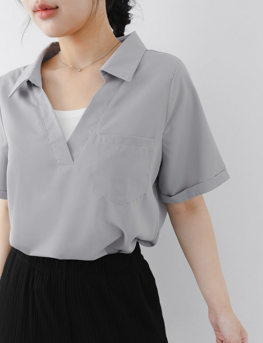 MISS. Wrinkle-Resistant Multicolor Faux Two-Piece Plus Size Top
