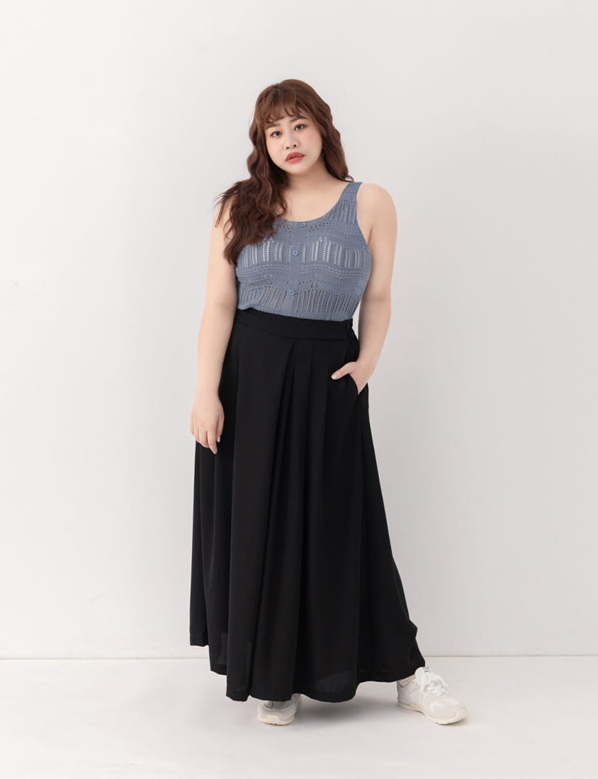 Elegant Pleated Back Elastic Waist Plus Size Chiffon Skort