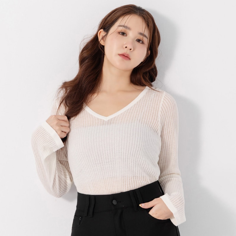 Lyocell Sheer Knit Plus Size Long Sleeve Top