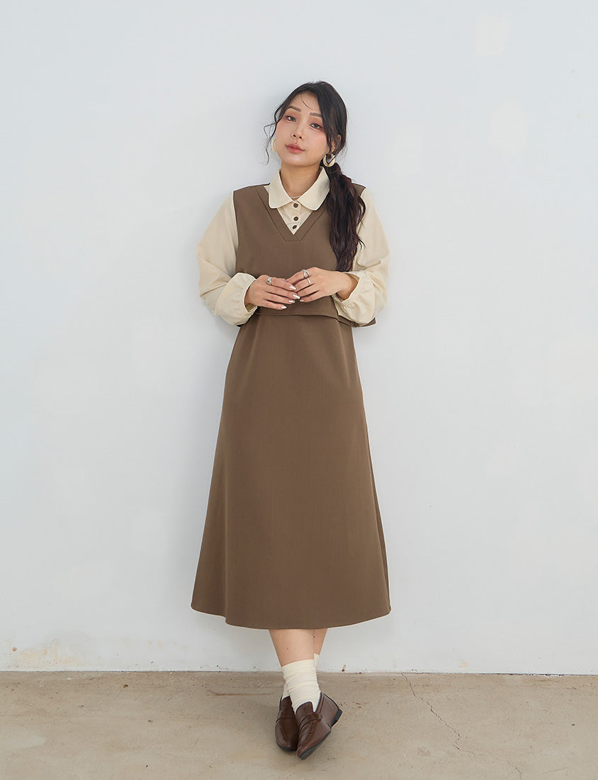 MISS. Contrast Faux Two Piece Waist Tie Plus Size Maxi Dress