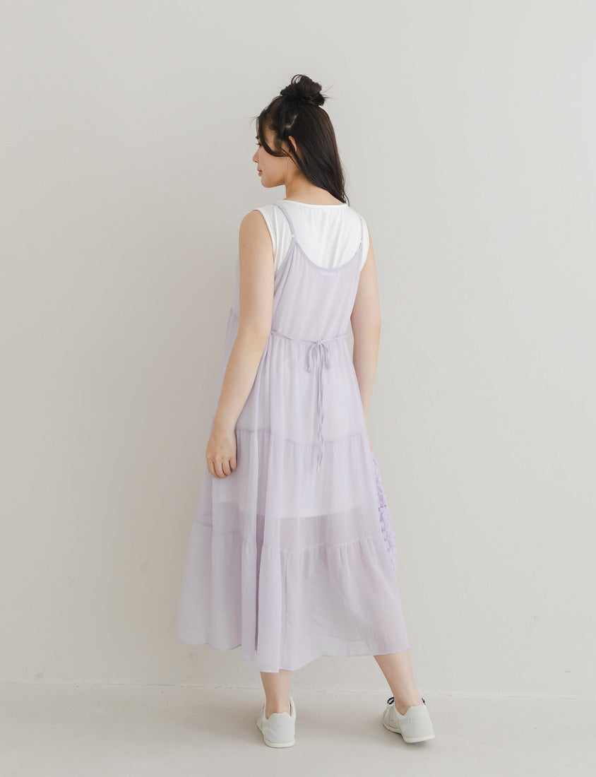 Two Piece Sheer Crinkled Tiered Plus Size Maxi Dress (with Inner Tank)