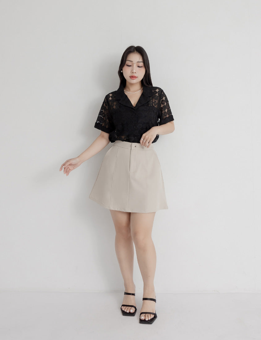 MISS. Cuban Collar Lace Eyelet Plus Size Shirt