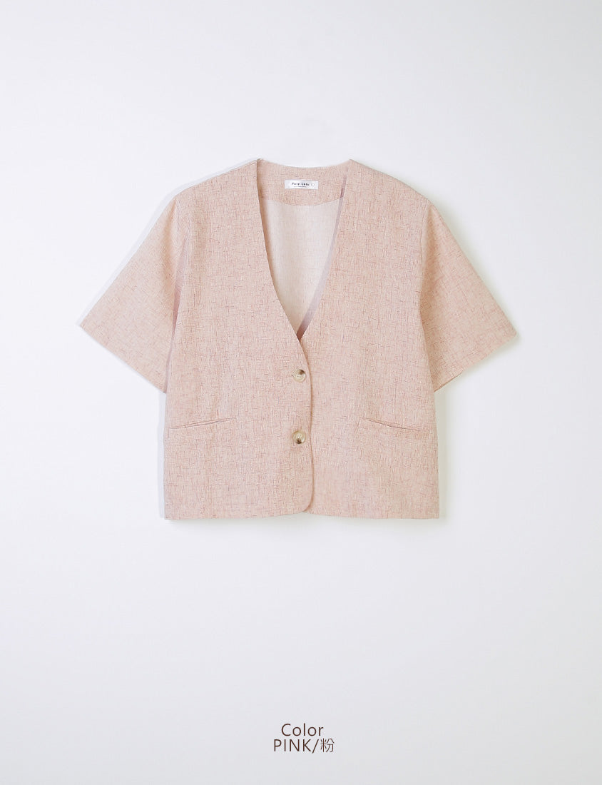 MISS. Wrinkle-Resistant Soft Linen Collarless Blazer Plus Size Jacket