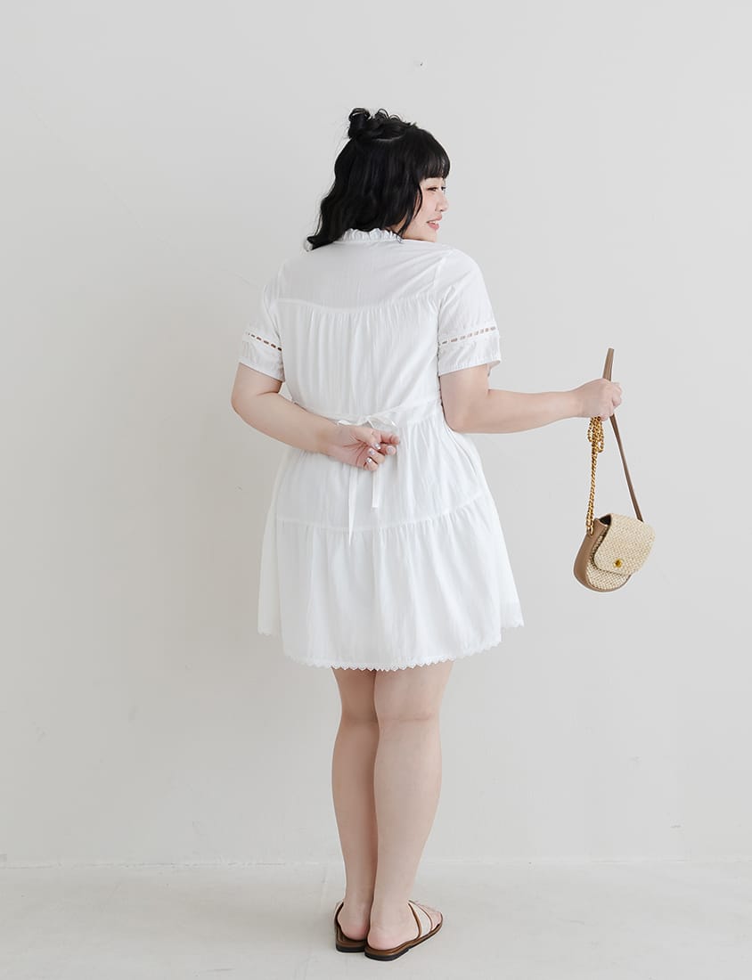Intricate Lace Tie-Waist Flare Plus Size Mini Dress
