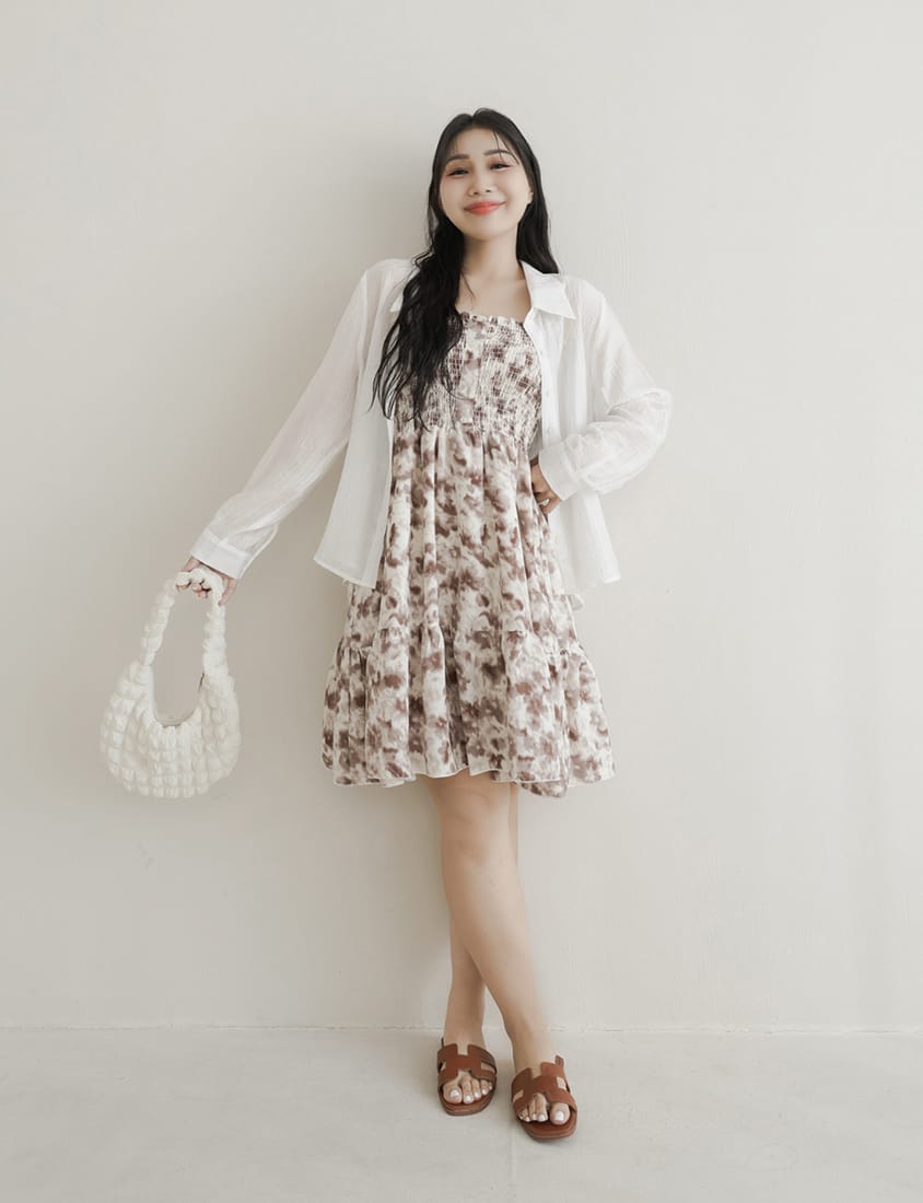 Sweet Tie-Dye Full Smocked Plus Size Strap Mini Dress