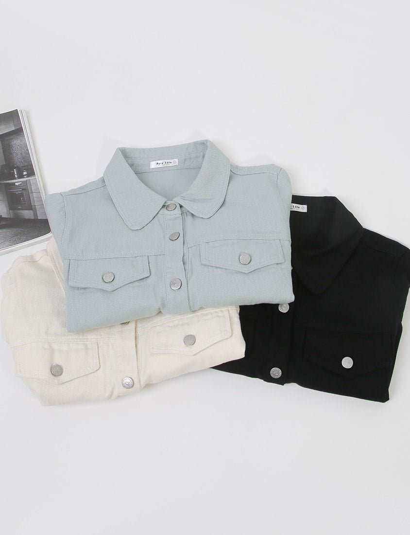 Korean Style Twill Button-Down Plus Size Short Sleeve Jacket