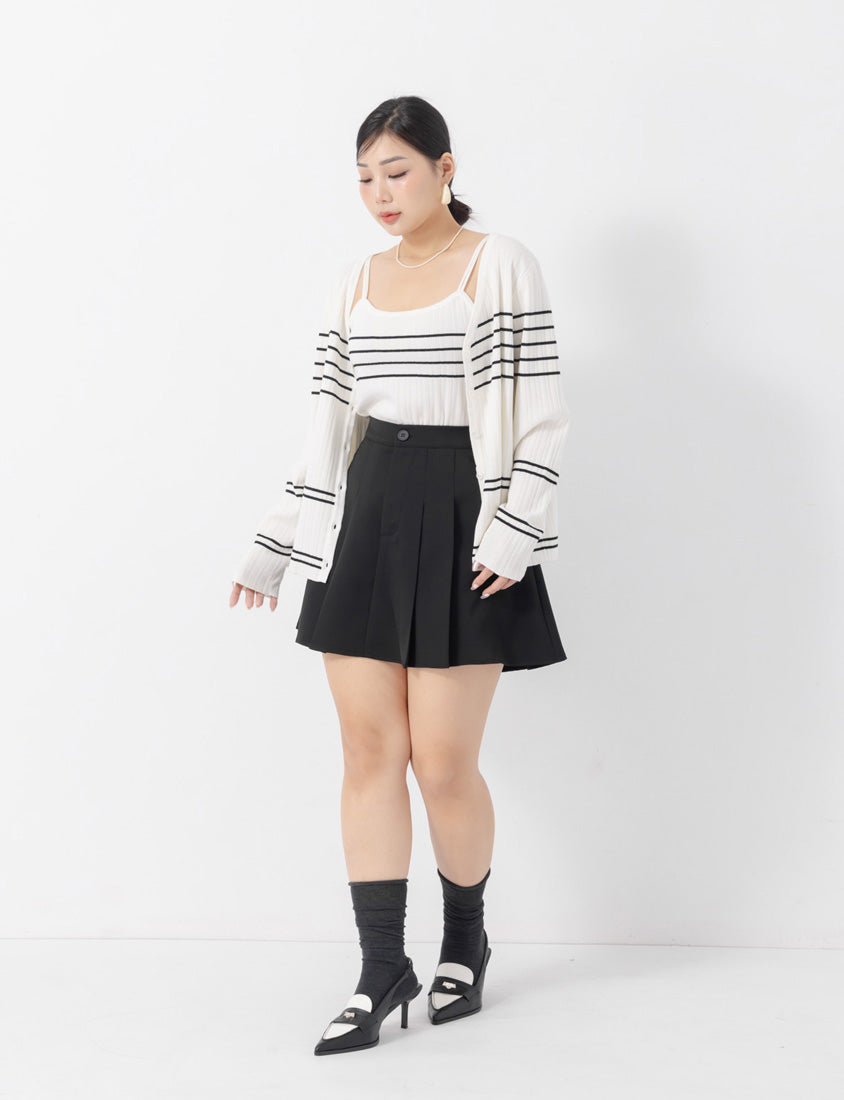 MISS. Contrast Stripe Ice Silk Plus Size Knit Cardigan