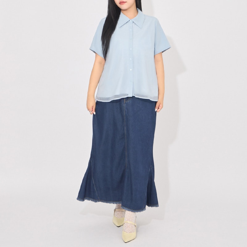 MORE U Elegant Sheer Double-Layer Plus Size Shirt