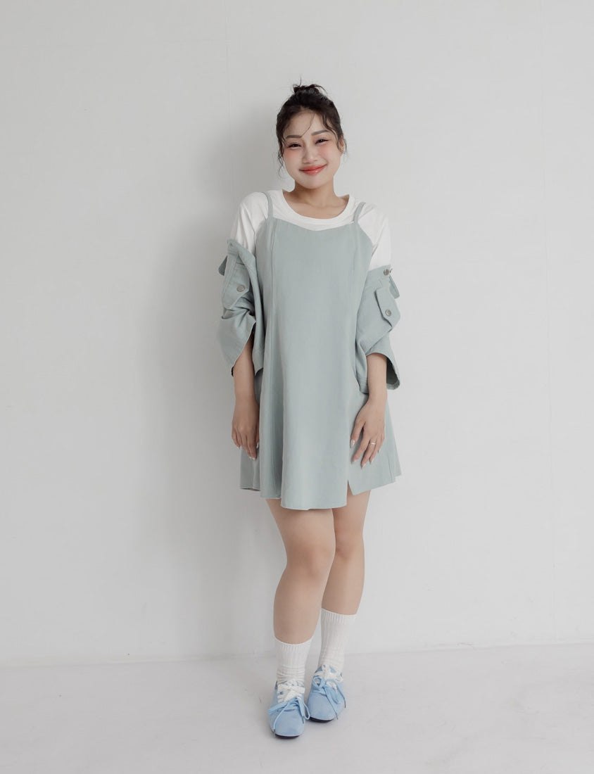 Sweetheart Neck Twill Cami Plus Size Mini Dress