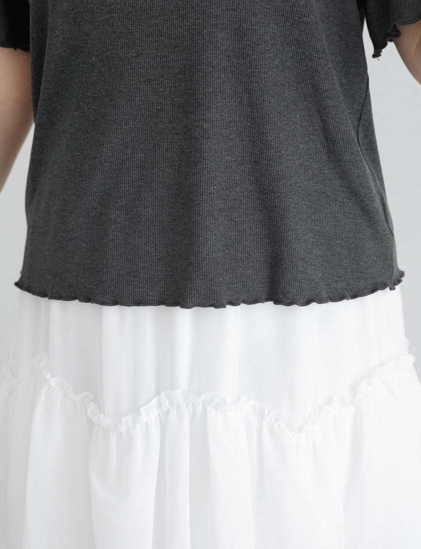 MISS. Versatile Wavy Edge Textured Plus Size Ribbed Top