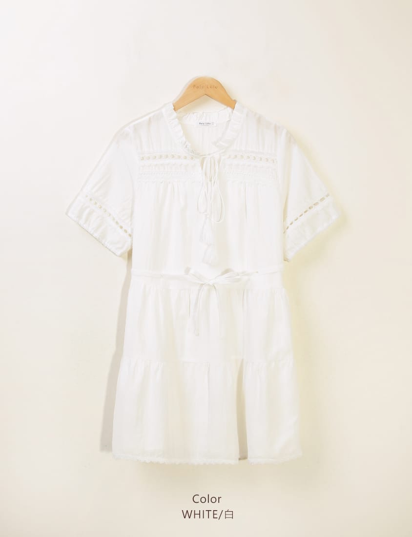 Intricate Lace Tie-Waist Flare Plus Size Mini Dress