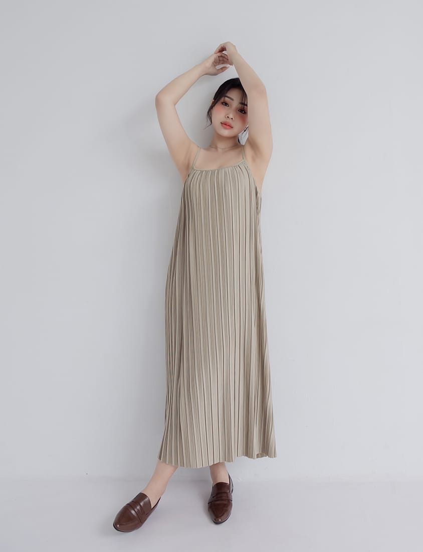 MISS. Pleated Flare Adjustable Strap Plus Size Cami Dress