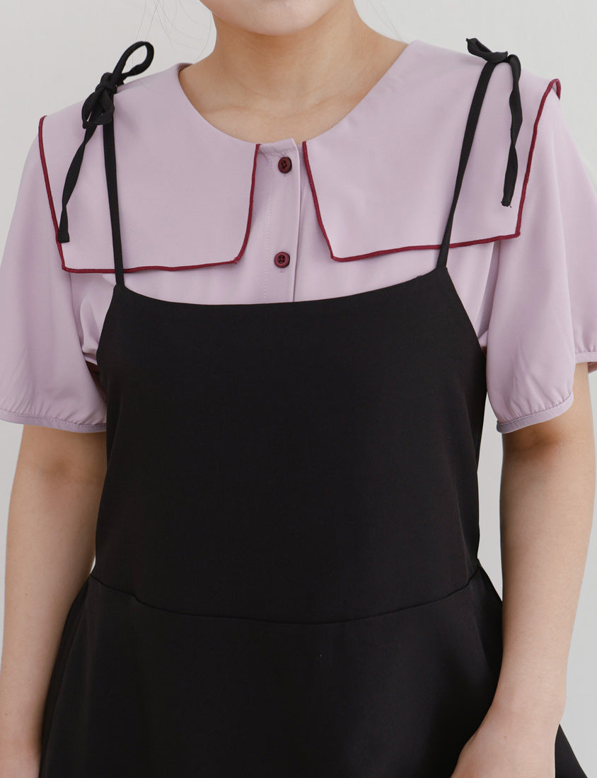 Sweet Contrast Lapel Collar Plus Size Shirt