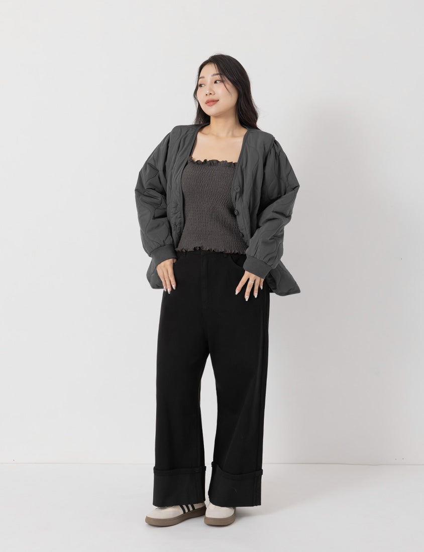 Japanese Style Large Cuffs A-Line Plus Size Denim Wide Leg Pants