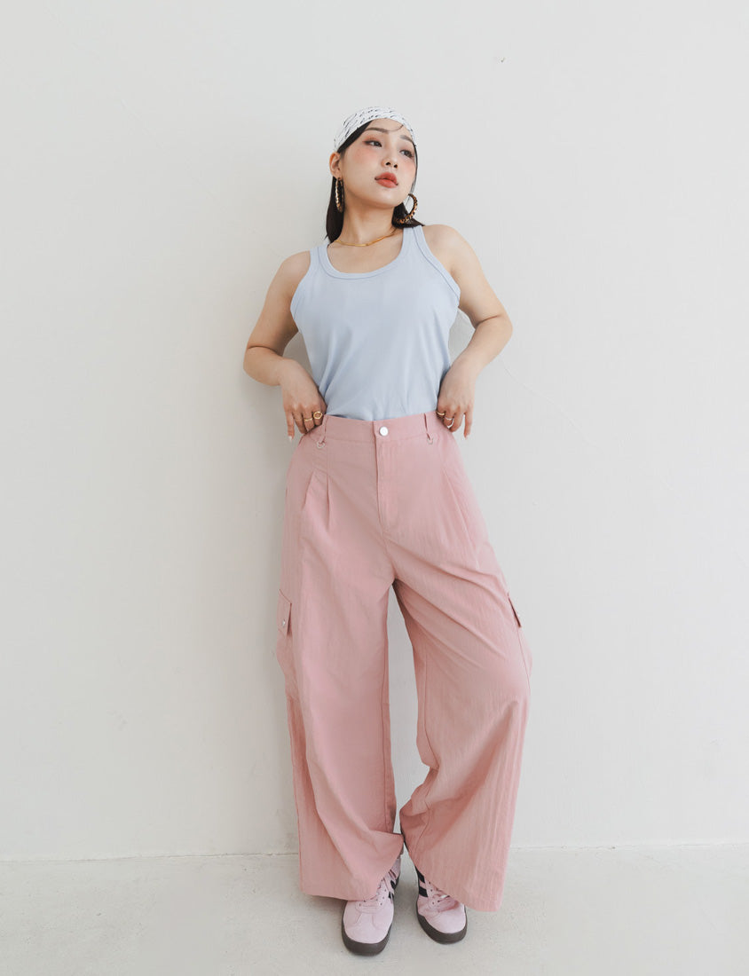 MUA! Edgy Pleated Back Elastic Nylon Plus Size Cargo Pants
