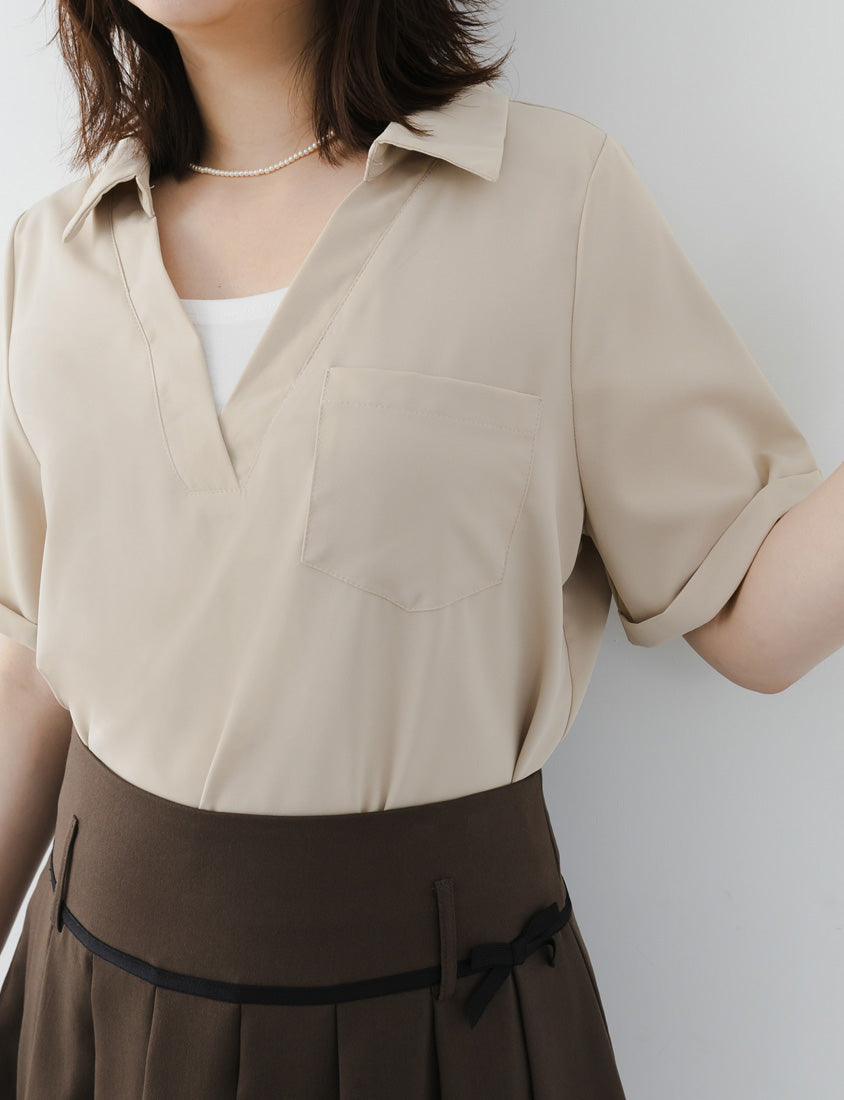 MISS. Wrinkle-Resistant Multicolor Faux Two-Piece Plus Size Top