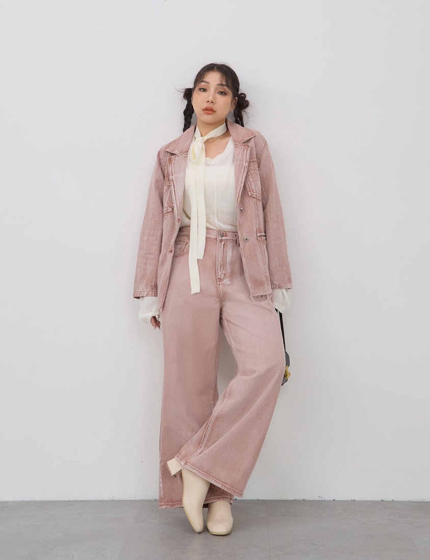 Vintage Washed Denim Plus Size Blazer (Unisex)