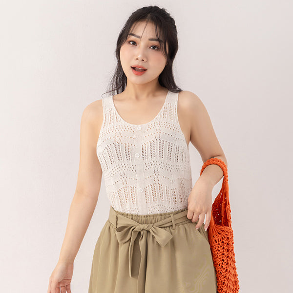 Floral Mock Button Hollow Plus Size Knit Vest