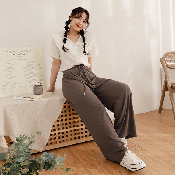 Hip-Contouring Comfy Ribbed Slimming Plus Size Wide Leg Pants