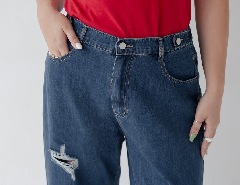 MUA! Distressed Denim Elastic Back Plus Size Wide Leg Jeans