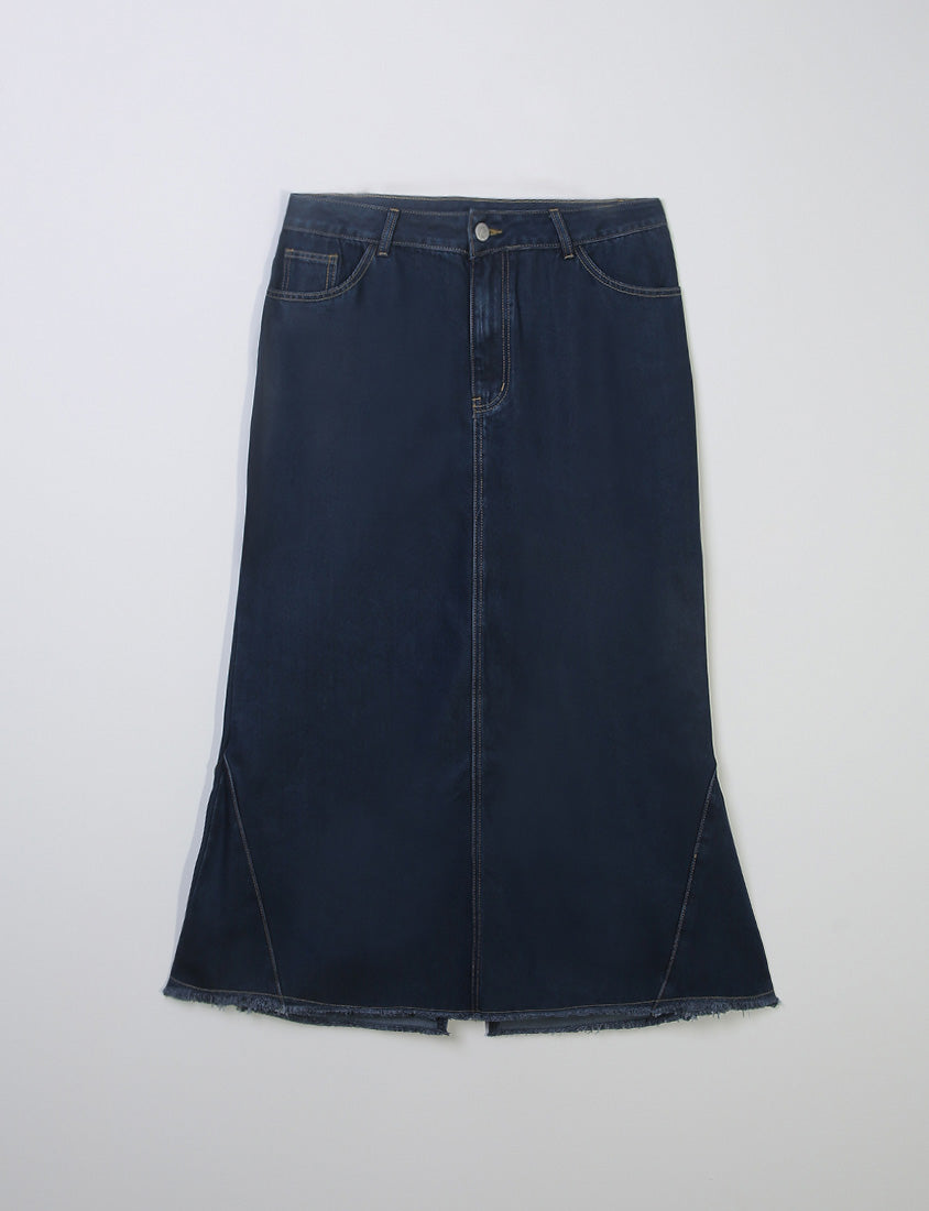 MORE U Cooling Silky Denim Slit Plus Size Mermaid Skirt