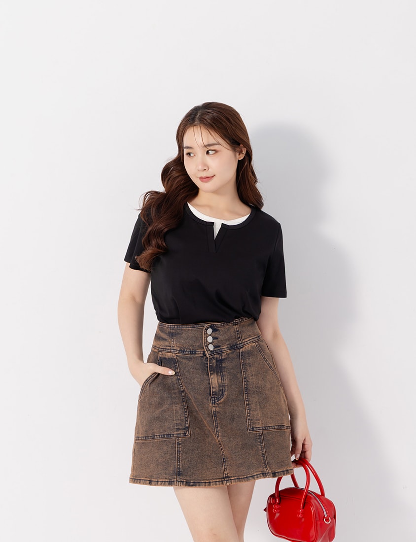 Versatile V-Neck Faux Two Piece Plus Size Tee